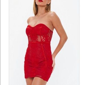 Misguided Red Lace Strapless Bodycon Dress